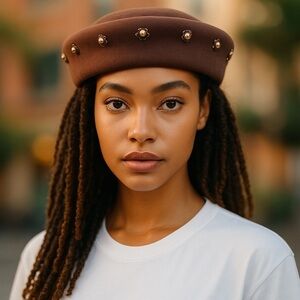 Vintage 1950's wool felt hat with gold studs